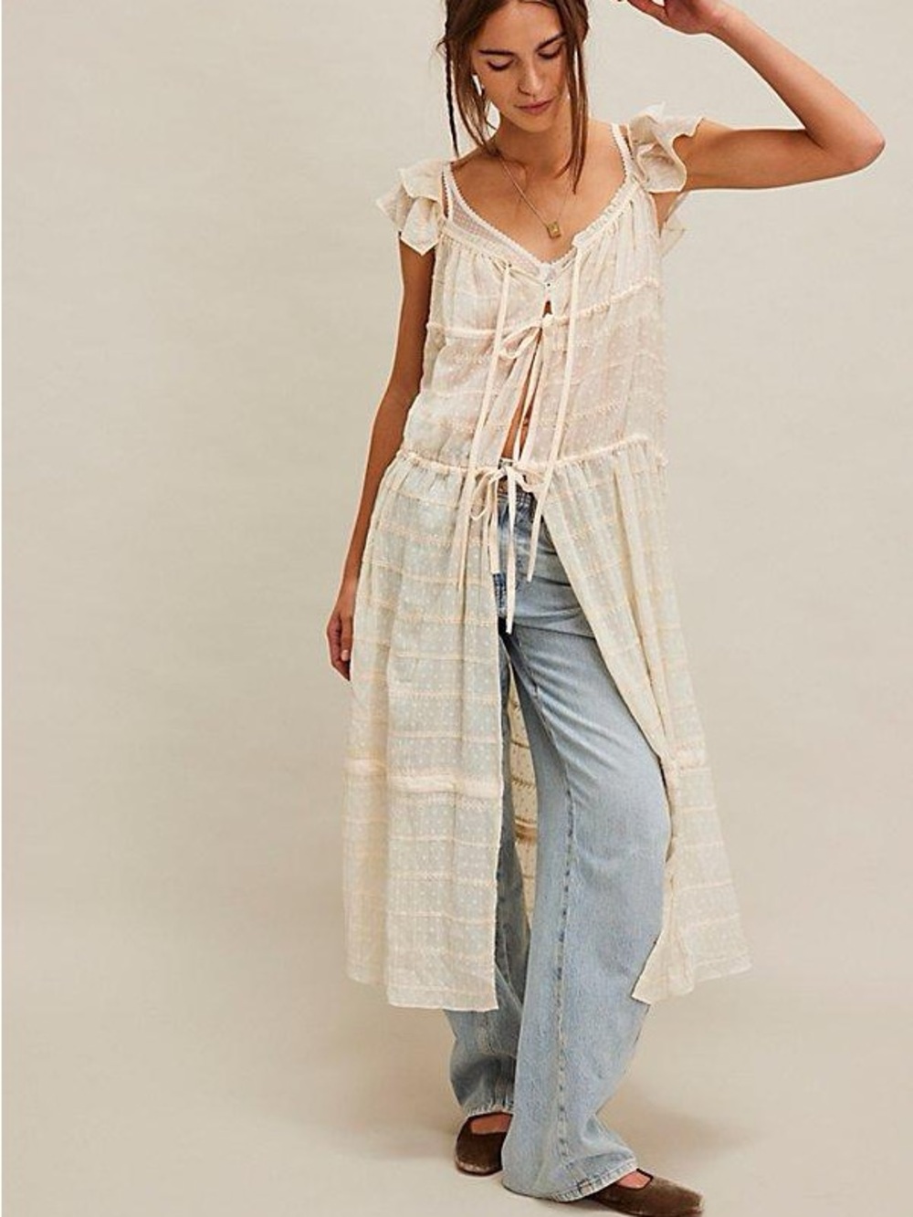 Free People Cream Maxi Tie-Front Dress